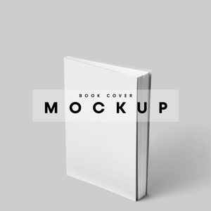 Puede incluir: Maqueta de portada de libro blanca con el texto "BOOK COVER MOCKUP" impreso en la parte delantera.