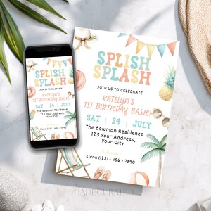 Splish Splash Birthday Bash Invitation Template | Pool Party Birthday Invite | Summer Editable Invite | Printable & Mobile Invitation