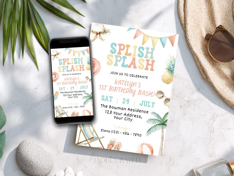 Splish Splash Birthday Bash Invitation Template | Pool Party Birthday Invite | Summer Editable Invite | Printable & Mobile Invitation