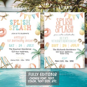 Splish Splash Birthday Bash Invitation Template | Pool Party Birthday Invite | Summer Editable Invite | Printable & Mobile Invitation