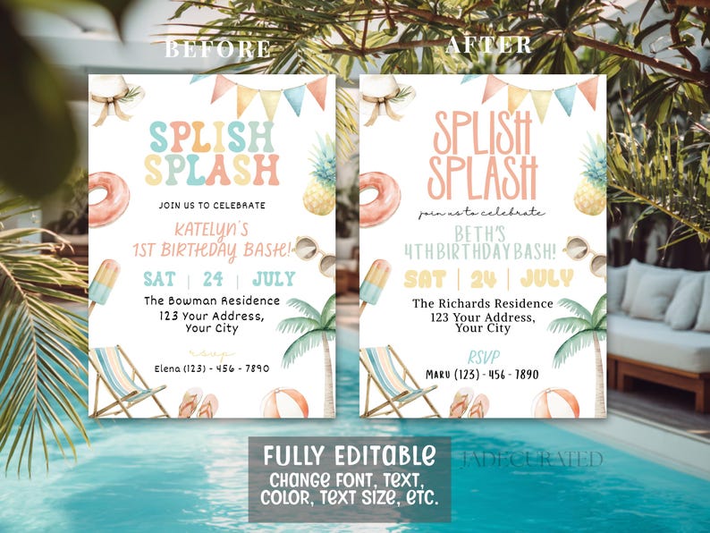 Splish Splash Birthday Bash Invitation Template | Pool Party Birthday Invite | Summer Editable Invite | Printable & Mobile Invitation
