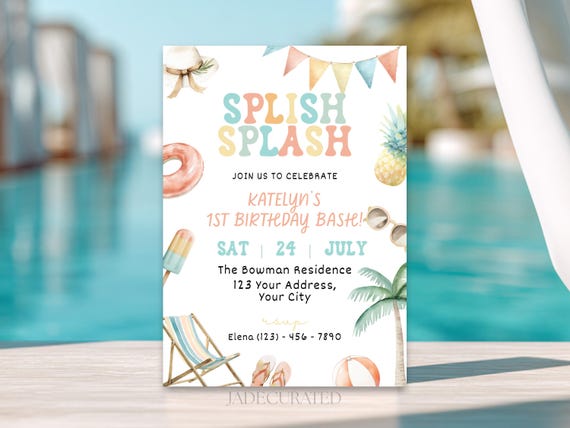Splish Splash Birthday Bash Invitation Template | Pool Party Birthday Invite | Summer Editable Invite | Printable & Mobile Invitation
