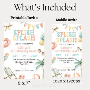 Splish Splash Birthday Bash Invitation Template | Pool Party Birthday Invite | Summer Editable Invite | Printable & Mobile Invitation