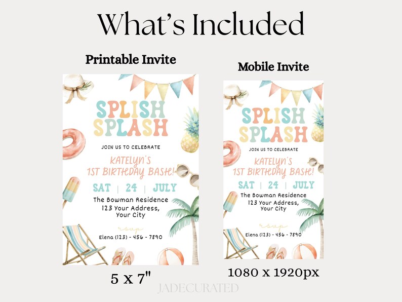 Splish Splash Birthday Bash Invitation Template | Pool Party Birthday Invite | Summer Editable Invite | Printable & Mobile Invitation