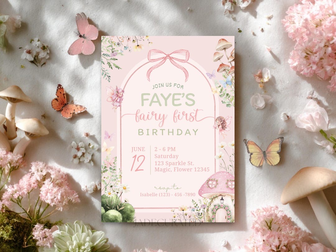 Fairy First Birthday Invitation | Whimsical Floral Garden Party Invite ...