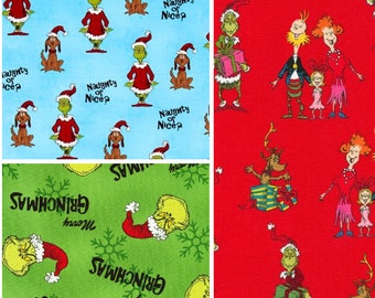 The Grinch cotton fabric / Dr. Seuss / Christmas / Sewing Quilting / Face Mask Fabric DIY Craft