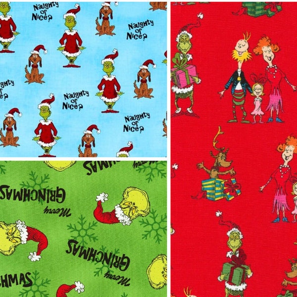 The Grinch cotton fabric / Dr. Seuss / Christmas / Sewing Quilting / Face Mask Fabric DIY Craft