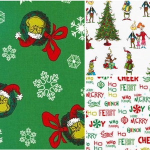 Grinch Christmas Fabric Dr. Seuss / Whoville Max The Grinch / Sewing Quilting / DIY Craft Face Mask Fabric