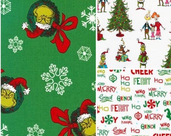 Grinch Christmas Fabric Dr. Seuss / Whoville Max The Grinch / Sewing Quilting / DIY Craft Face Mask Fabric
