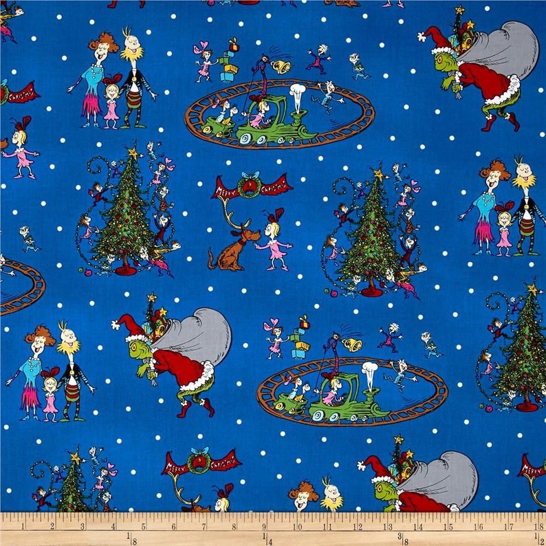 Grinch Cotton Fabric / Dr. Seuss / Christmas / Sewing Quilting Etsy