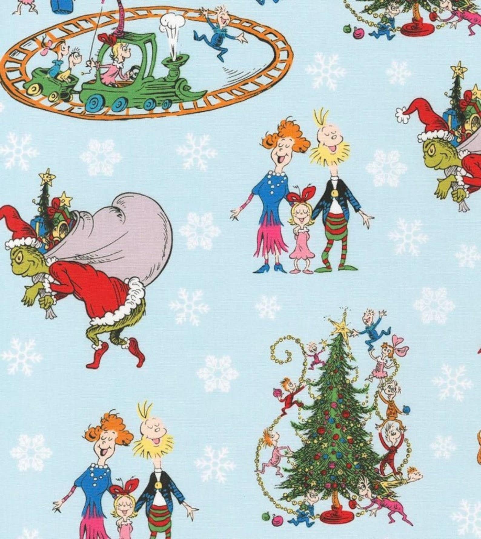 Grinch Cotton Fabric / Dr. Seuss / Christmas / Sewing Quilting Etsy