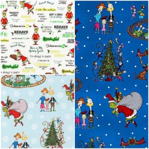 Grinch cotton fabric / Dr. Seuss / Christmas / Sewing Quilting / Face Mask Fabric DIY Craft