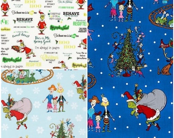 Grinch cotton fabric / Dr. Seuss / Christmas / Sewing Quilting / Face Mask Fabric DIY Craft