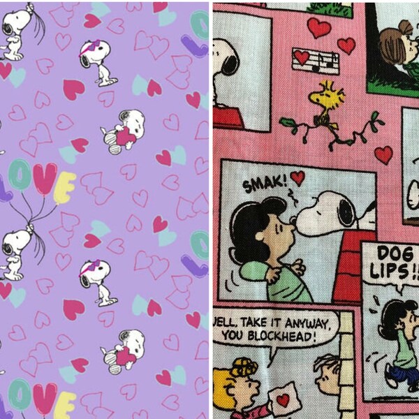 Peanuts Valentines Fabric / Peanuts Gang Snoopy Charlie Brown / Holiday / Sewing Quilting Face Mask Fabric / DIY Craft