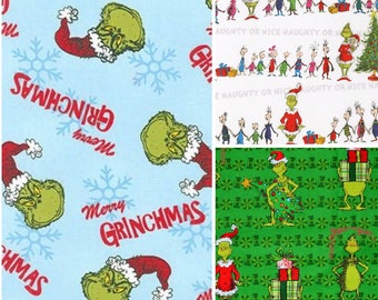 Grinch Christmas Cotton Fabric / Dr. Seuss / Whoville Max The Grinch / Sewing Quilting / DIY Craft Face Mask Fabric
