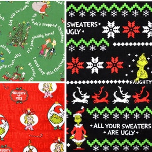 Dr. Seuss Grinch Fabric / Cotton / Christmas / Sewing Quilting / Face Mask Fabric / DIY Craft
