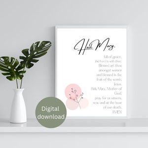 Hail Mary Prayer Print | Hail Mary Printable | Scripture Wall Art | Digital Product | Catholic Home Decor | Christian Art | Catholic Prayer
