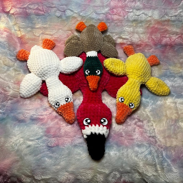 Cuddling Bird Plushie Collection, 5 in 1 Low Sew Bird Pattern, Snuggler Crochet, Duck, Mallard, Goose, Flamingo, Crocheting With Hudson