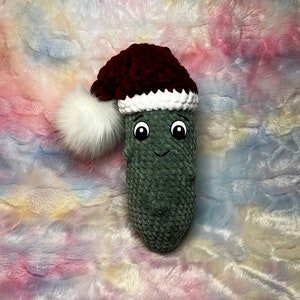 No Sew, Christmas Pickle Plushie Pillow Crochet Pattern, PDF Pattern, Christmas Plushie, Handmade Pickle, Amigurumi, Crocheting With Hudson