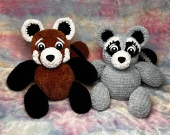 Low Sew, Red Panda & Raccoon Critter Plushie Collection, PDF Crochet Pattern, Amigurumi, Zoo Animal, 2 in 1, Crocheting With Hudson