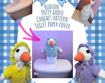 Haakpatroon Hudson Potty Goose, badkamer verkleedgans, lage naai amigurumi, gehaakte toiletpapier hoes gehaakte gans, haken met Hudson