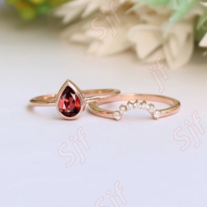 1.50 ct aaa quality red garnet & diamond women engagement rings set*solitaire ring * ring for wife * Pear Cut Garnet Gold Rings Ring For Her