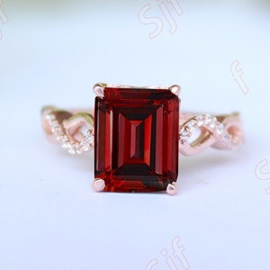 3.70 ct aaa quality red garnet & diamond women engagement ring * solitaire ring * ring for wife * Emerald Cut Garnet Gold Ring, Ring For Her