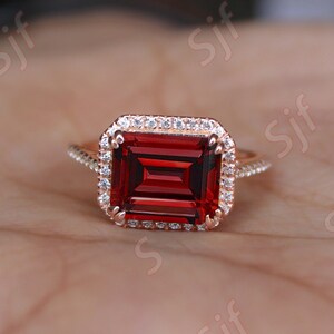 3.70 ct aaa quality red garnet & diamond women engagement ring * solitaire ring * ring for wife * Emerald Cut Garnet Gold Ring, Ring For Her
