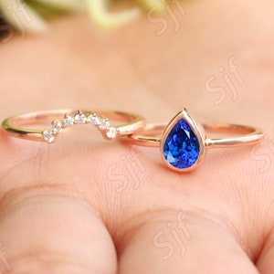 aaa blue tanzanite bezel set solitaire ring with matching  diamond band * ring set for wife * anniversary gift * engagement ring set gift *