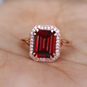 3.70 ct aaa quality red garnet & diamond women engagement ring * solitaire ring * ring for wife * Emerald Cut Garnet Gold Ring, Ring For Her