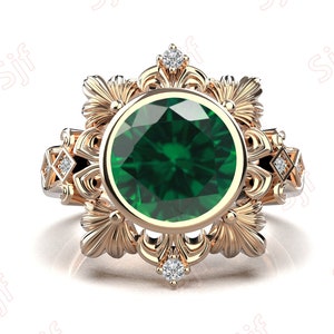 Green Round Chrome Diopside  gemstone 14K Rose Gold Plated 925 Silver Engagement Wedding Ring 14K Gold Diopside Anniversary Ring For Her