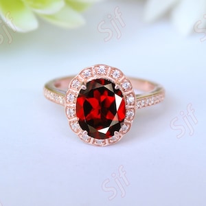 2.90cts AAA Natural Red Garnet Wedding Gold Ring, Beautiful Floral Gold Engagement Ring For Her, 14K/18K Solid Gold Ring, Diamond Jewelry..