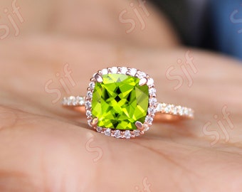 2.10 ct AAA quality Peridot gemstone diamond women engagement ring*solitaire ring*ring for wife*Cushion Cut Peridot Gold Ring for her