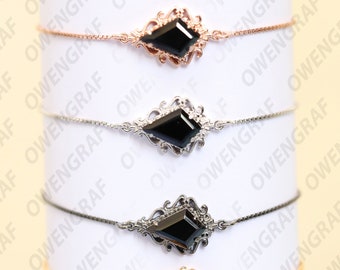 Kite Natural Black Onyx Slider Bracelet, Vintage Art Deco Bolo Chain Bracelet, Kite Shape Rose Gold Bracelet, Gift For Christmas For Women