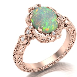 4.10 ct AAA cabouchon ethiopian opal ring * engagement ring * birthstone ring * solitaire ring *  opal ring wife gift * vintage art deco *