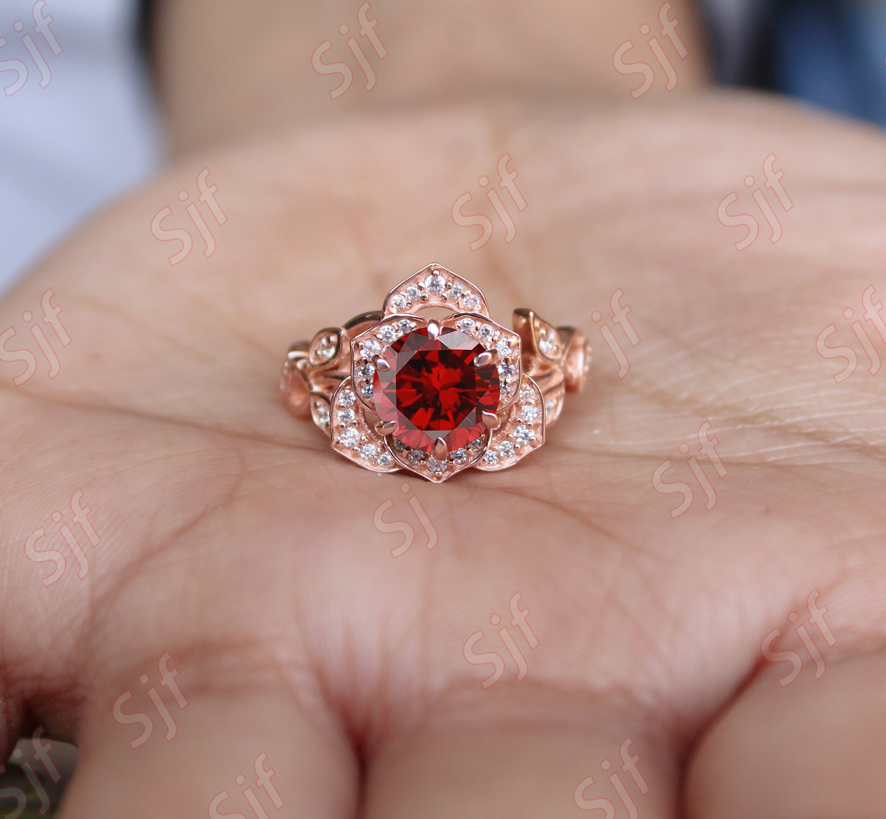 2.70 ct aaa quality red garnet & diamond women engagement ring * solitaire ring * ring for wife * Round Cut Garnet Gold Ring, Ring For Her
