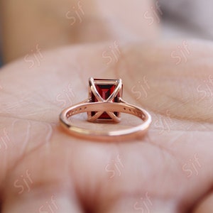 Octagon Natural Red Garnet Gemstone 14K Rose Gold 925 Silver Engagement Wedding Bridal Ring For Her Statement Promise Pave Shank Gift image 4