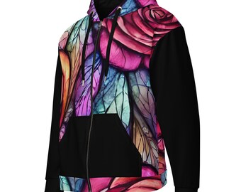 Unisex zip hoodie - gothic design black rose renaissance jacket rock witch
