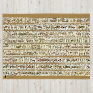 Throw Blanket - Complete Bayeux Tapestry (light) Embroidery Gothic Medieval