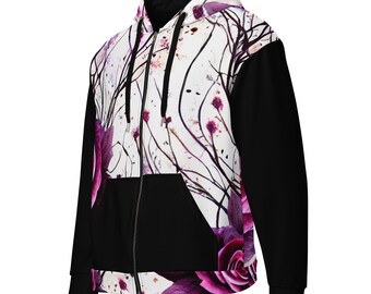 Unisex zip hoodie - gothic design pink rose renaissance jacket rock witch