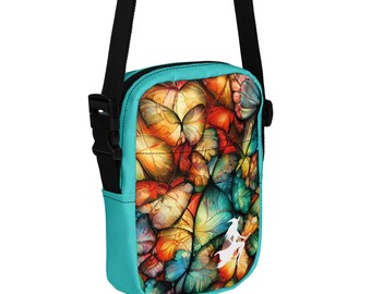 Utility crossbody bag - gothic design black butterfly renaissance jacket rock witch