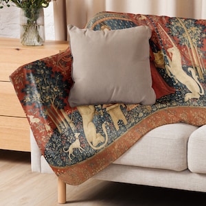 Sherpa blanket - The Lady and the Unicorn Tapestry Embroidery Medieval Gothic