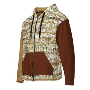 Unisex zip hoodie - Bayeux Tapestry medieval middle ages embroidery gift renaissance gothic