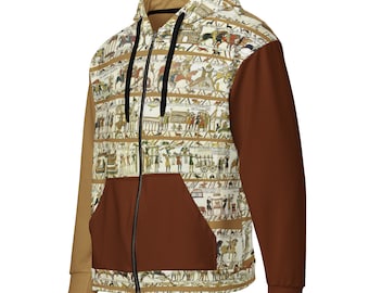 Unisex zip hoodie - Bayeux Tapestry medieval middle ages embroidery gift renaissance gothic