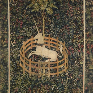 The Unicorn Rests in a Garden Tapestry - Throw Blanket