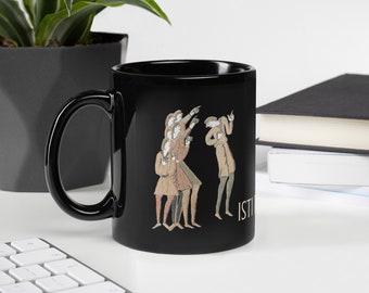Taza Negra Brillo - Cometa Halley Bayeux Tapiz Bordado Gótico Renacimiento Medieval