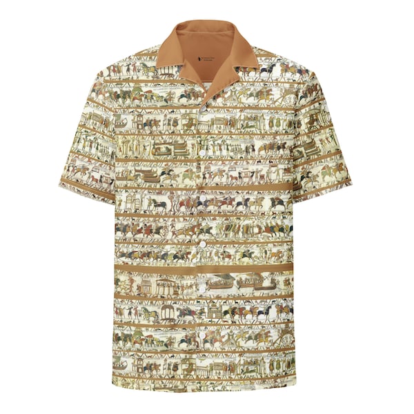 Chemise unisexe à boutons - Tapisserie de Bayeux, broderie gothique médiévale, cadeau parfait pour père, mère, frère, anniversaire, patron, blouse unique