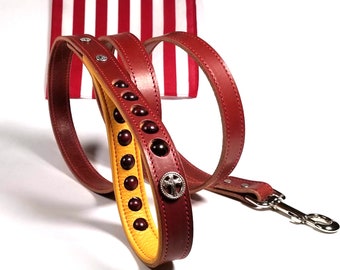 Laisse pour chien en cuir avec chapelet et croix simple