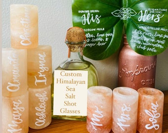 Himalayan Salt Shot Glasses, custom shot glass, wedding shot glass, wedding placecard, unique placecards, eco wedding decor, wedding favour