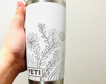 20 oz engraved 360 degree floral tumbler, hand drawn floral design, engraved custom tumbler, personalized tumbler, floral tumbler